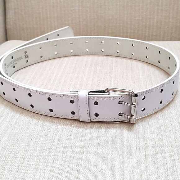 Genuine Leather Double Prong White Belt Unisex - Picture 8 of 8
